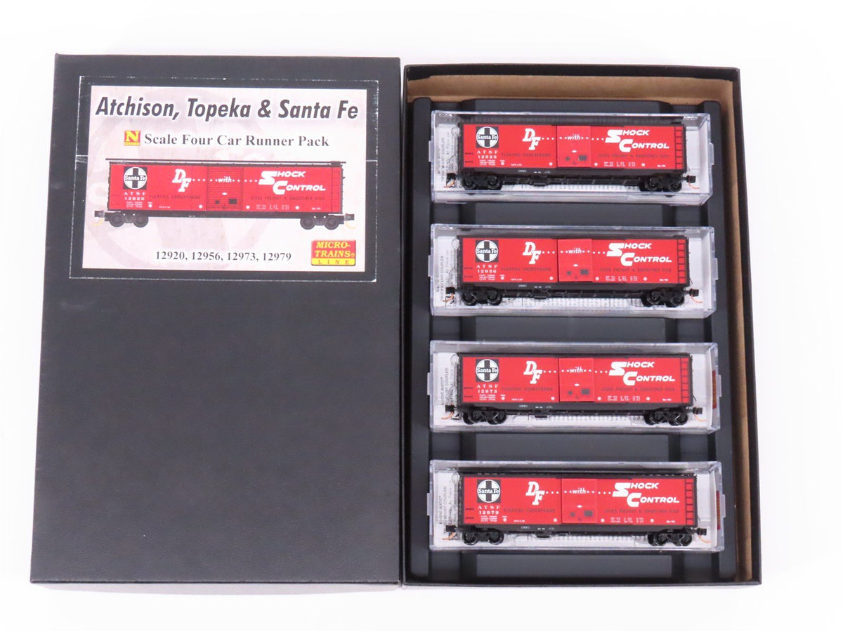 N Micro-Trains MTL 99300148 ATSF Santa Fe DF Shock Control 50&#39; Box Cars 4-Pack