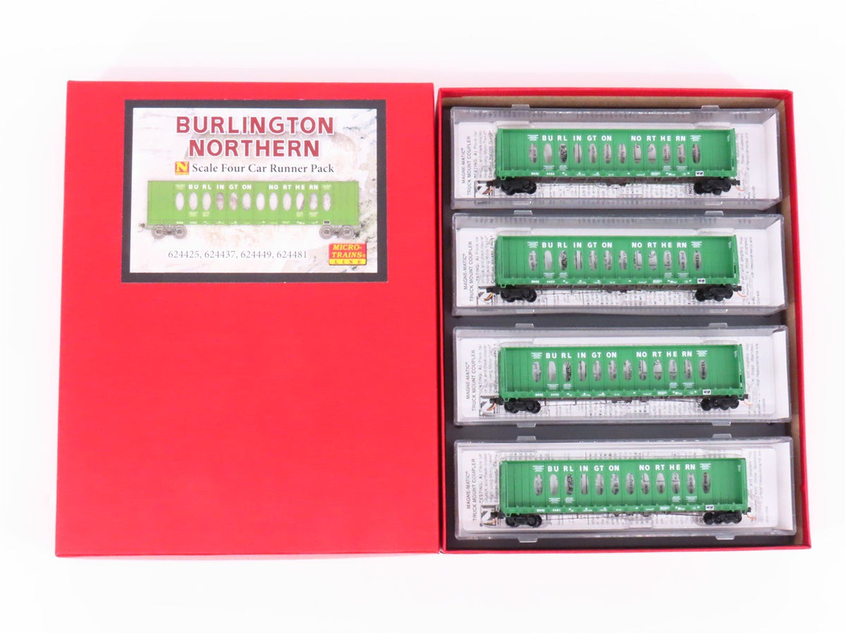 N Micro-Trains MTL 99300079 BN Burlington Northern Centerbeam Flat Cars 4-Pack