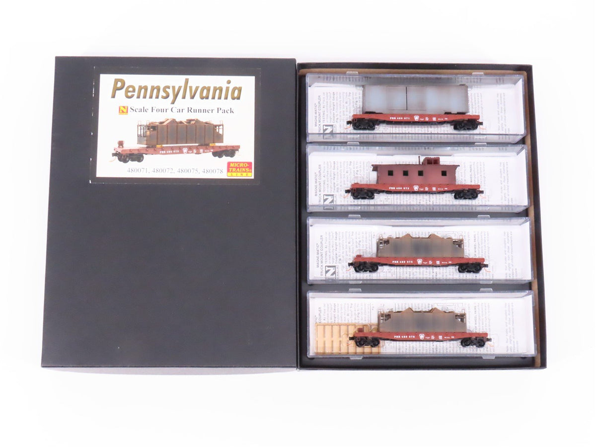 N Micro-Trains MTL 99300135 PRR 50&#39; Flat Cars w/Retired Freight Car Load 4-Pack