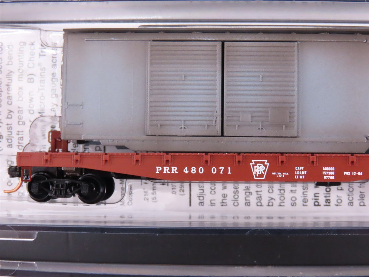 N Micro-Trains MTL 99300135 PRR 50&#39; Flat Cars w/Retired Freight Car Load 4-Pack