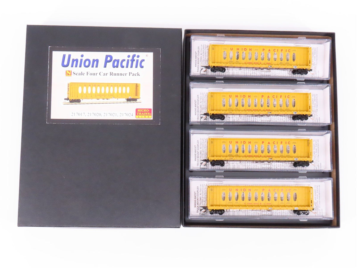 N Micro-Trains MTL 99300149 UP Union Pacific 60&#39; Centerbeam Flat Cars 4-Pack