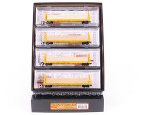 N Micro-Trains MTL 99300185 UP Union Pacific 61' Bulkhead Flat Car w/Load 4-Pack