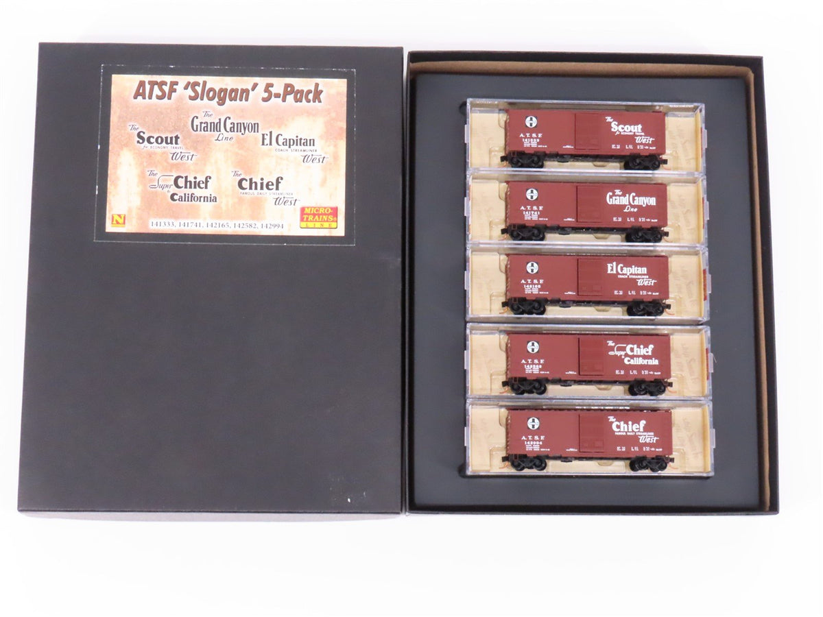 N Scale Micro-Trains MTL 99301410 ATSF Santa Fe &quot;Slogan&quot; 40&#39; Box Cars 5-Pack