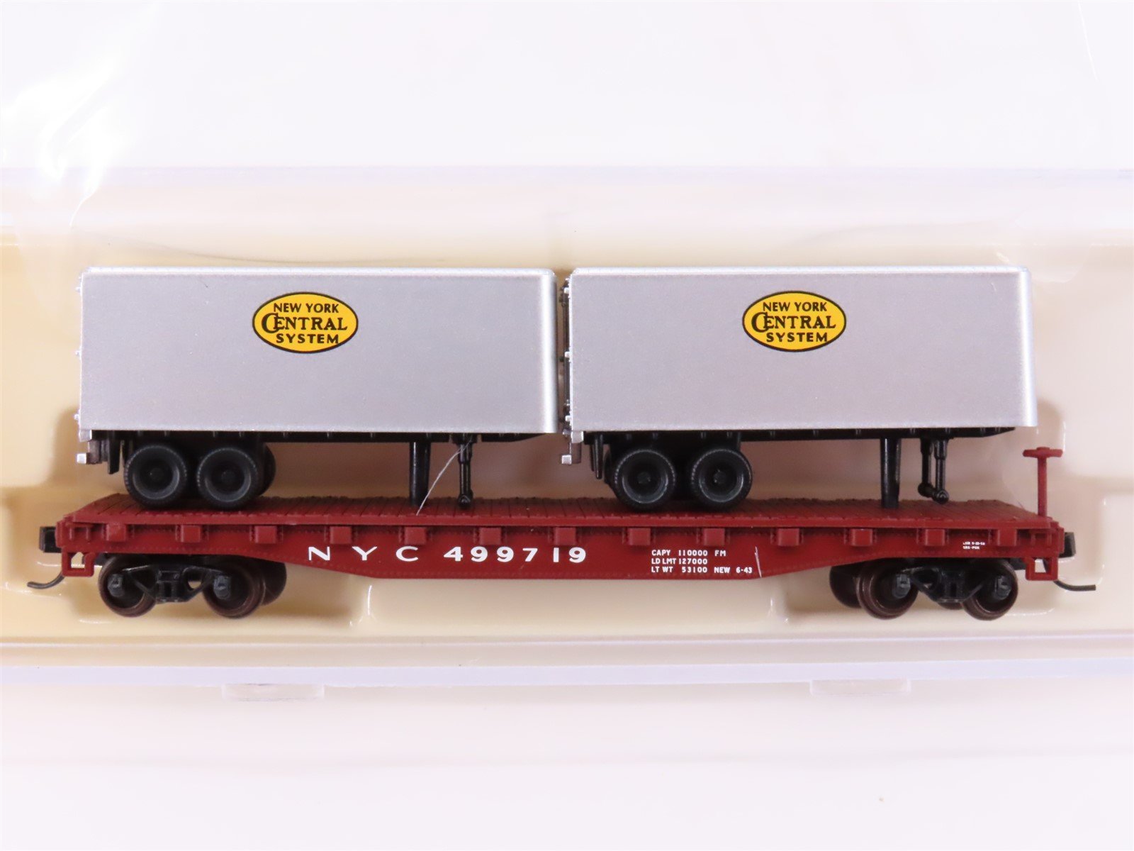 N Atlas Trainman 37612 NYC New York Central 50' Flat Car #499719 w/ 24' Trailers