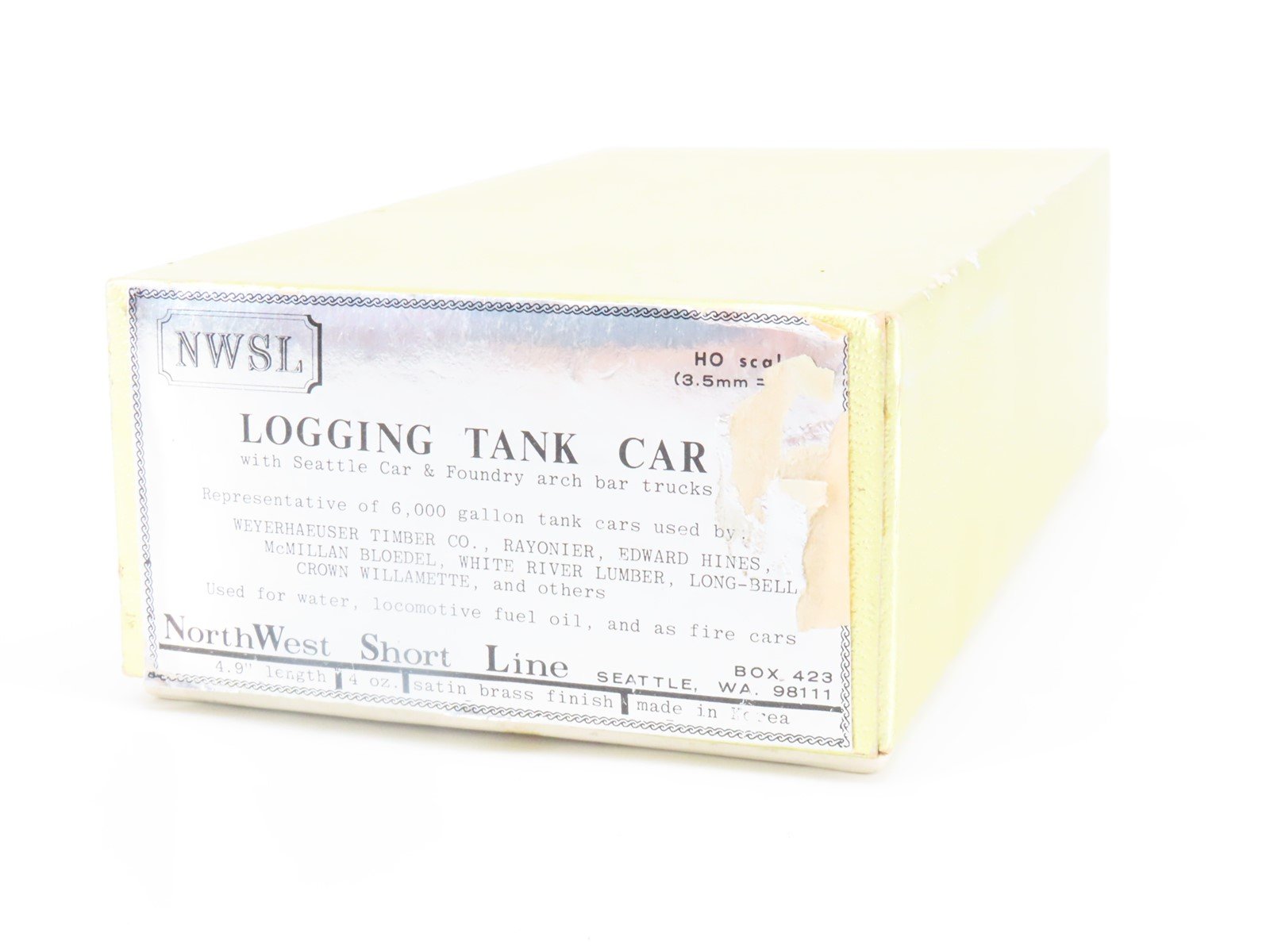 HO NorthWest Short Line NWSL BRASS SOO Line Single Dome Logging Tank Car -Custom