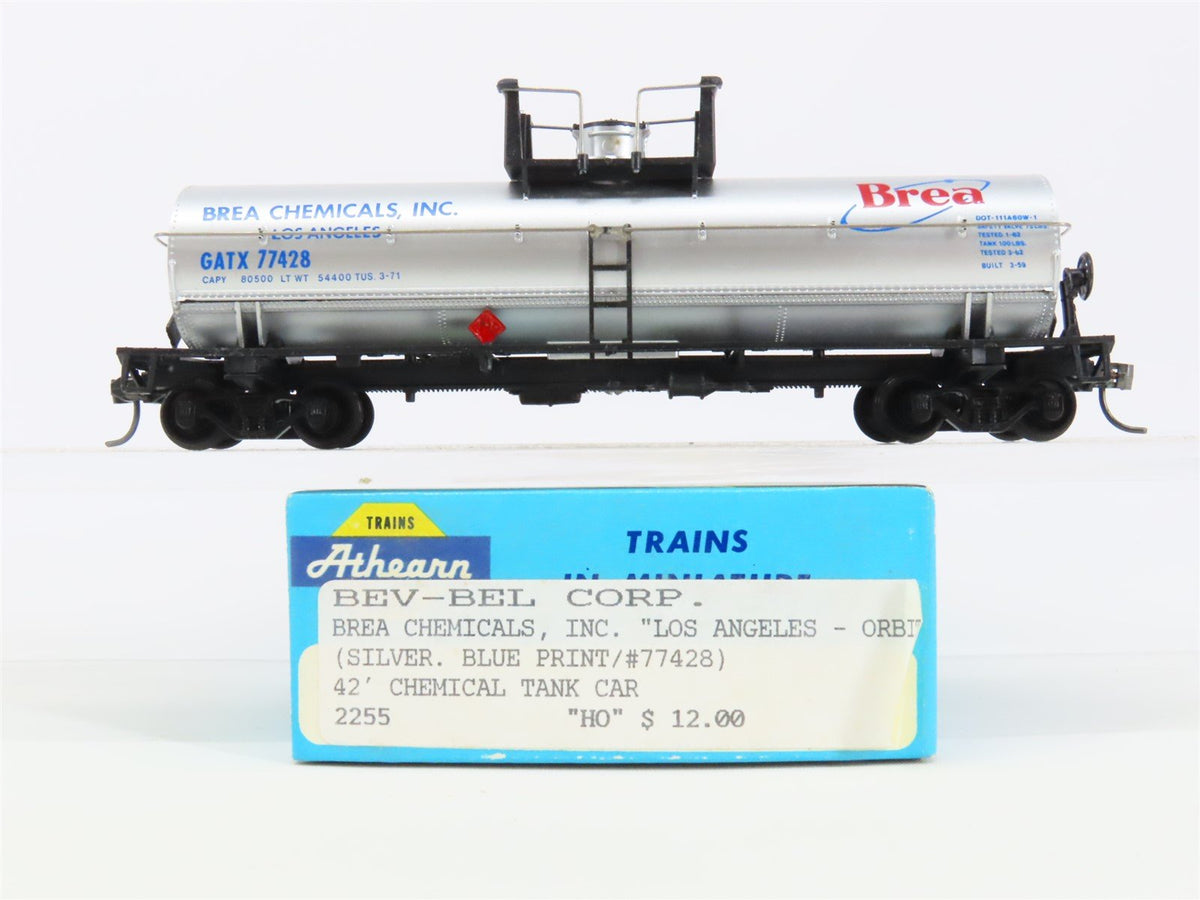 HO Scale Bev-Bel 2255 GATX Brea Chemicals 42&#39; Single Dome Tankcar #77428