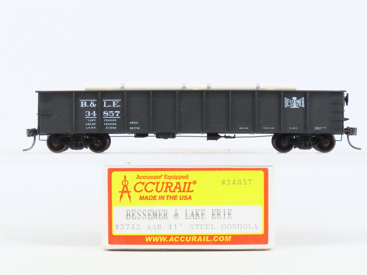 HO Accurail 3743 BLE Bessemer Lake Erie 41&#39; Gondola Car #34857 w/ Custom Load