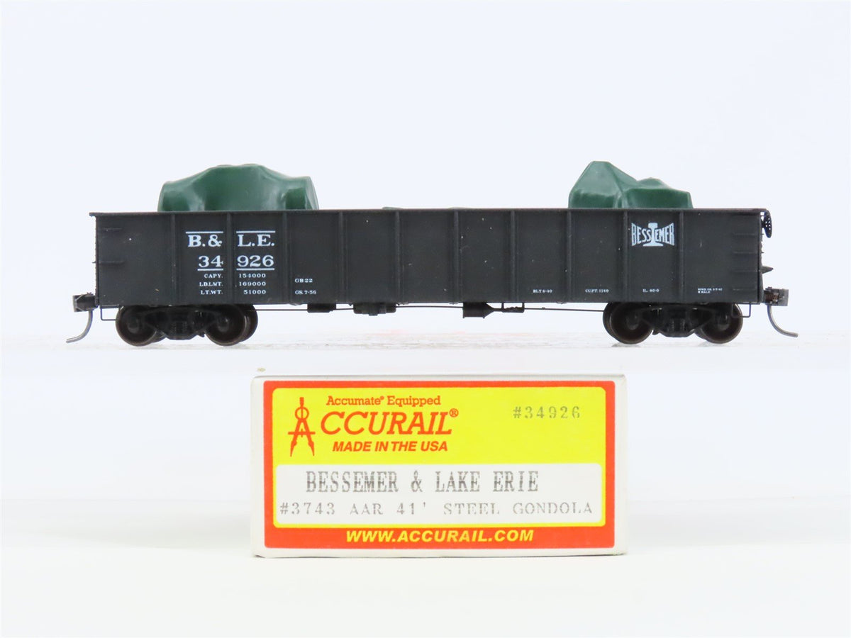 HO Accurail 3743 BLE Bessemer Lake Erie 41&#39; Gondola Car #34926 w/ Custom Load