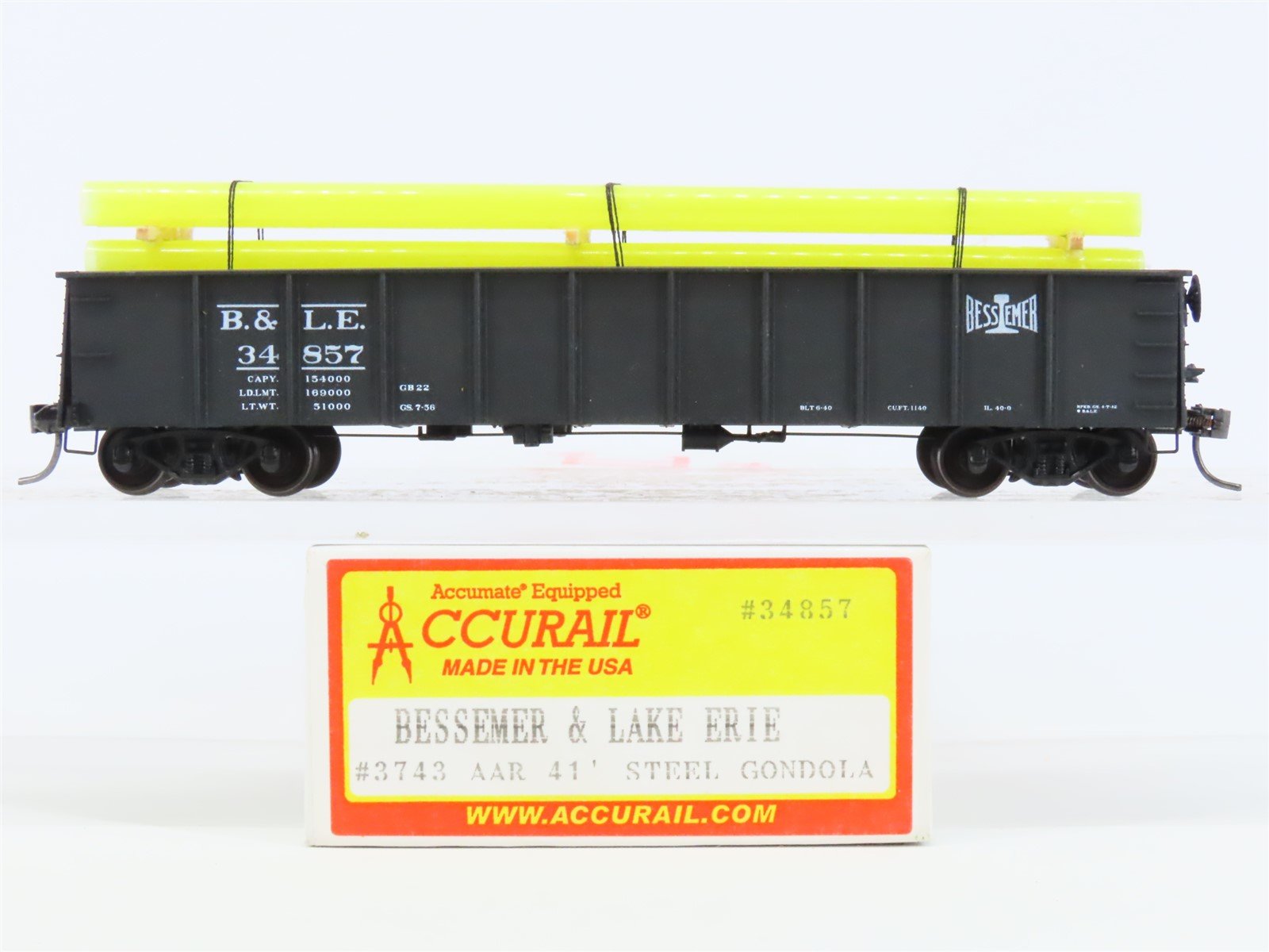 HO Accurail 3743 BLE Bessemer Lake Erie 41' Gondola Car #34857 w/ Custom Load