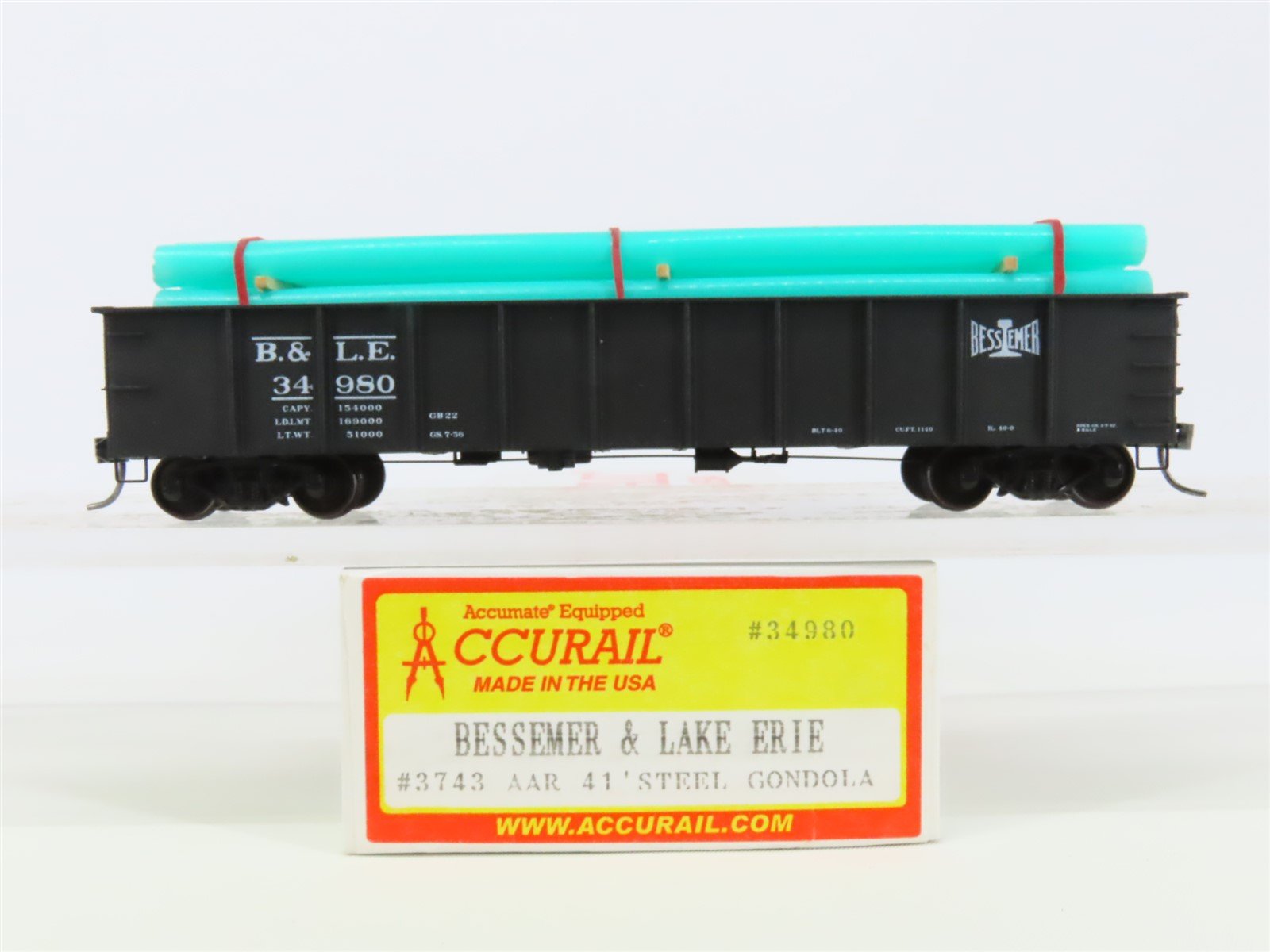 HO Accurail 3743 BLE Bessemer Lake Erie 41' Gondola Car #34980 w/ Custom Load