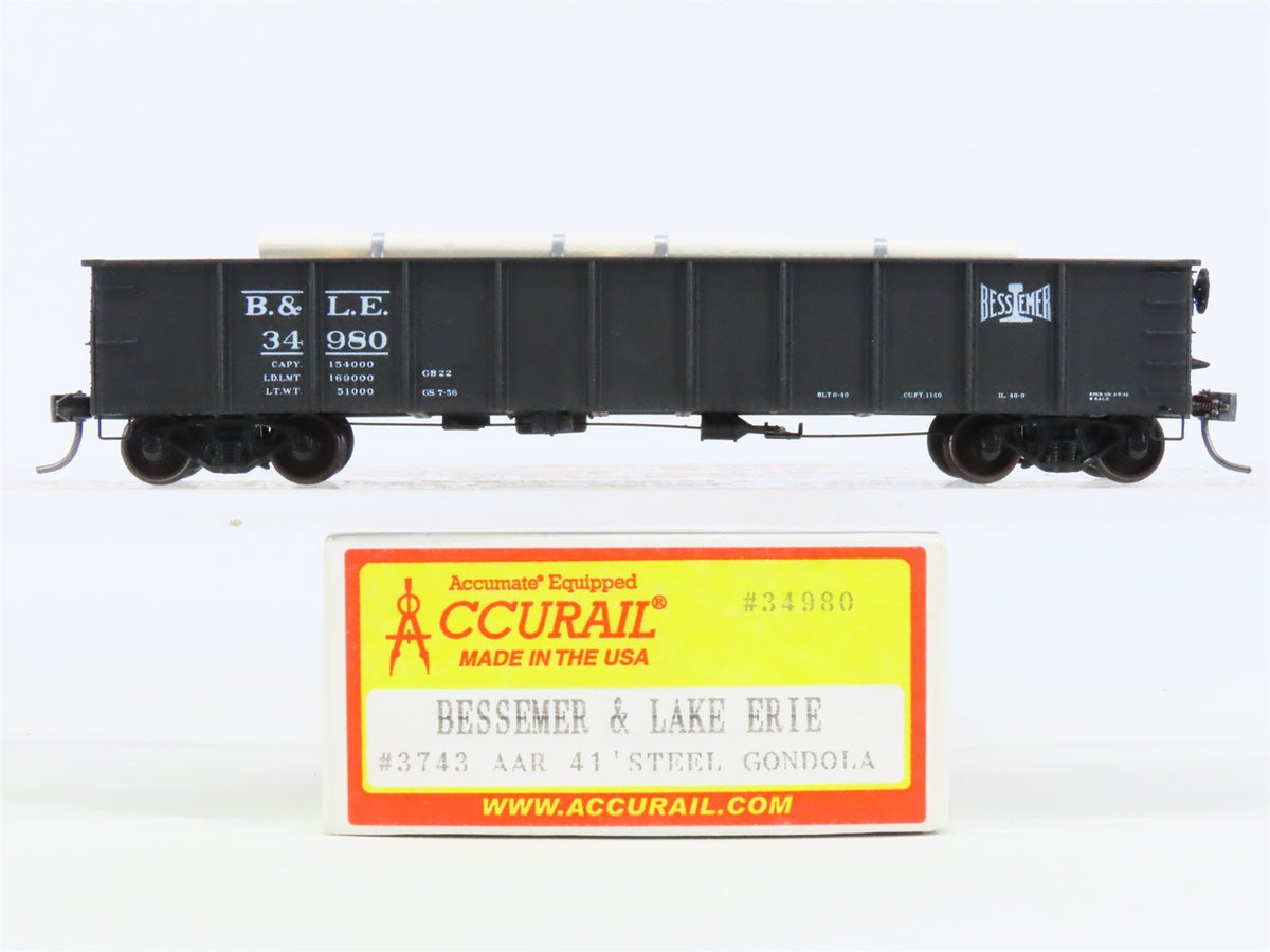 HO Accurail 3743 BLE Bessemer Lake Erie 41&#39; Gondola Car #34980 w/ Custom Load