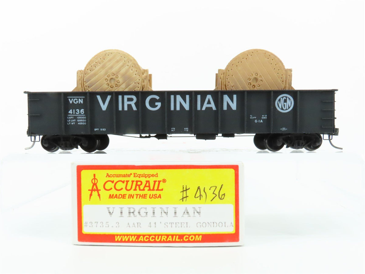 HO Scale Accurail 3735.3 VGN Virginian 41&#39; Gondola Car #4136 w/ Custom Load