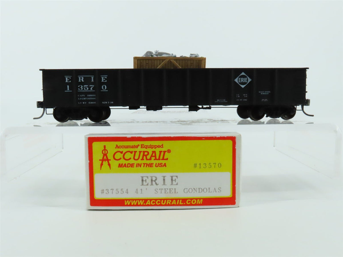 HO Scale Accurail 37554 Erie Railway 41&#39; Gondola Car #13570 w/ Custom Load