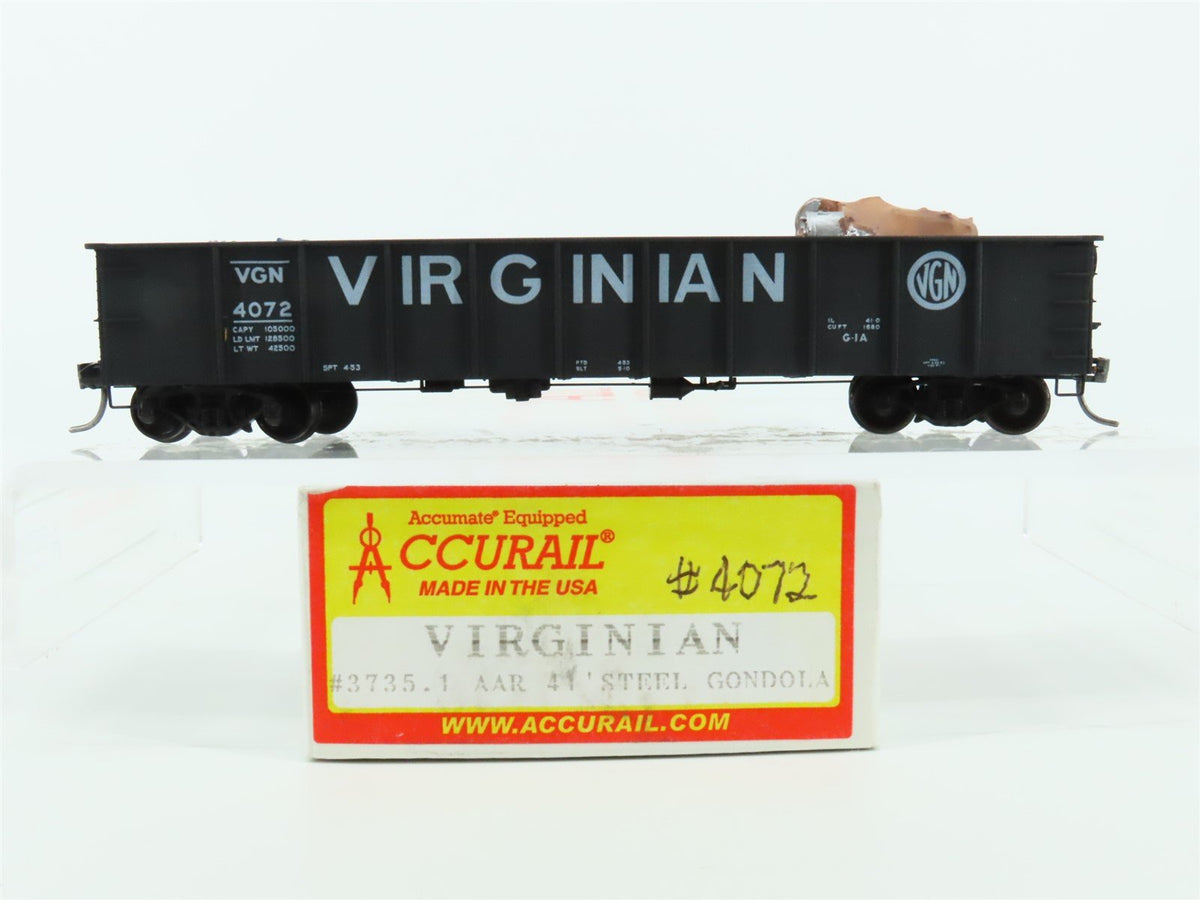 HO Scale Accurail 3735.1 VGN Virginian 41&#39; Gondola Car #4072 w/ Custom Load