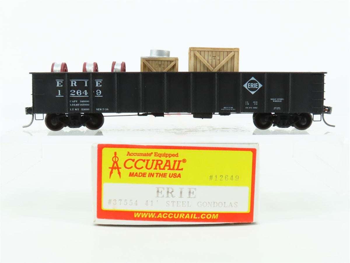 HO Scale Accurail 37554 Erie Railway 41&#39; Gondola Car #12649 w/ Custom Load