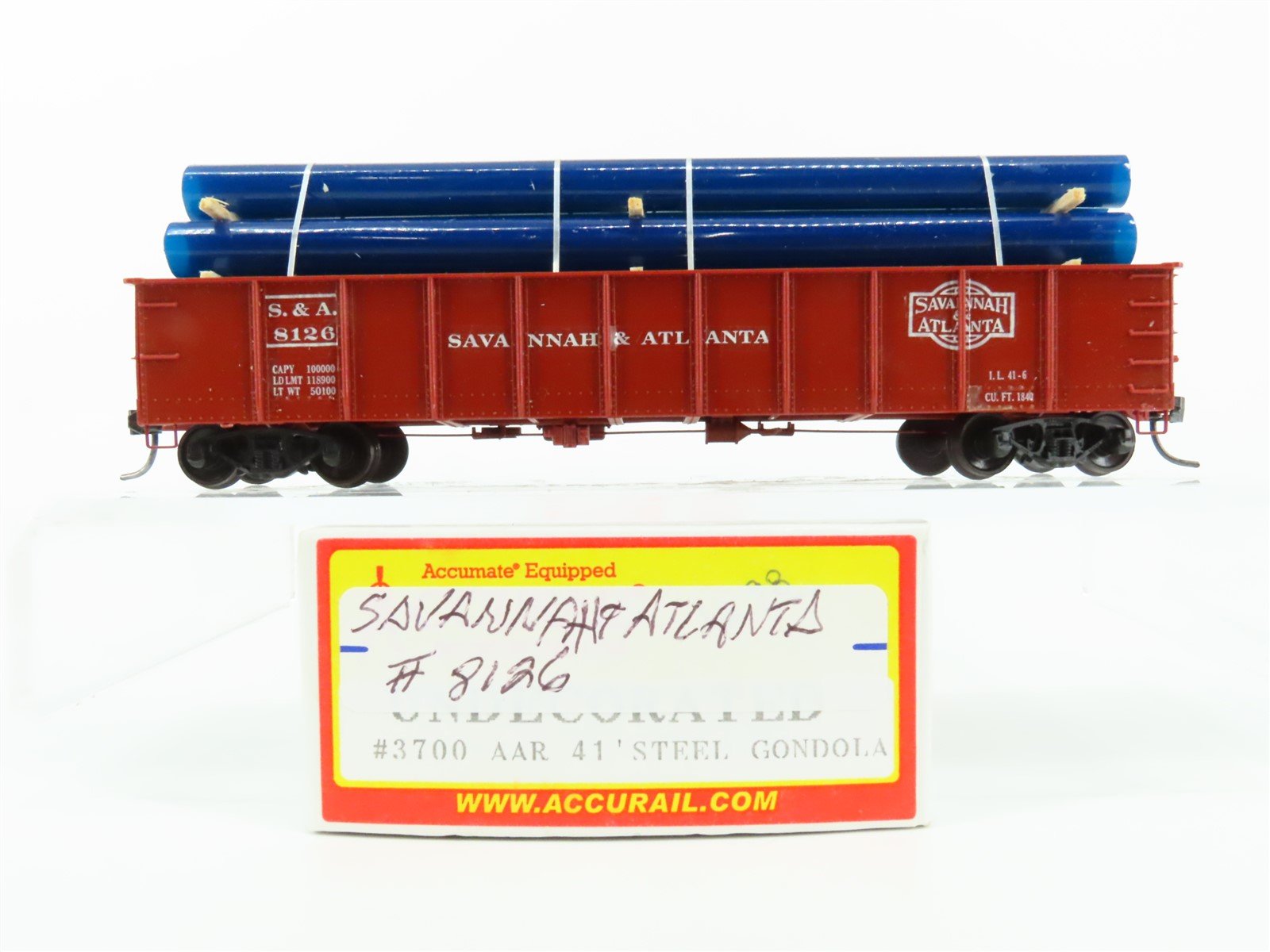 HO Accurail 3700 S&A Savannah & Atlanta 41' Gondola Car #8120 Pro Custom w/Load