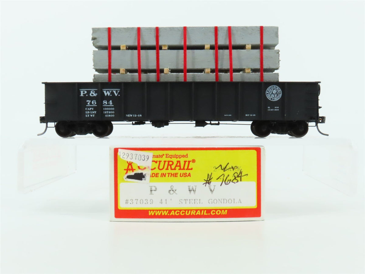 HO Accurail 3703.9 P&amp;WV Pittsburgh West Virginia 41&#39; Gondola #6185 w/Custom Load