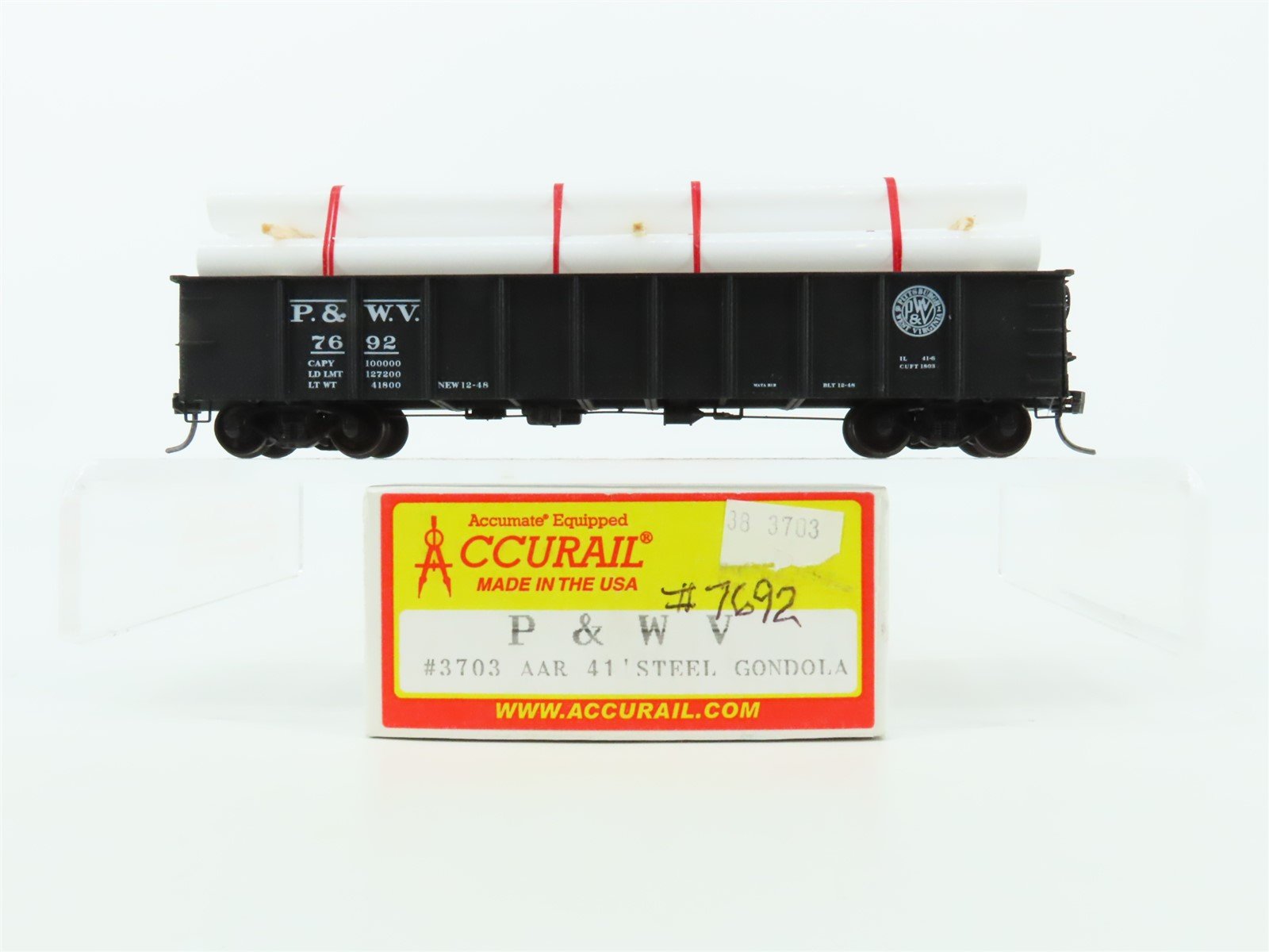 HO Accurail 3703 P&WV Pittsburgh West Virginia 41' Gondola #7692 w/Custom Load