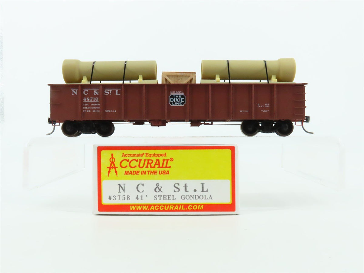 HO Scale Accurail 3758 NC&amp;StL &quot;The Dixie Line&quot; 41&#39; Gondola #48716 w/Custom Load