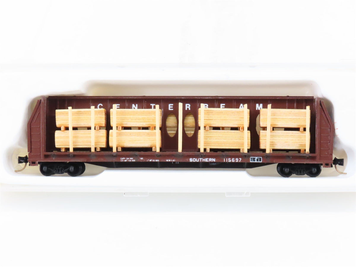N Con-Cor SOU Southern 80&#39; Centerbeam Flat Car #115697 w/ Custom Load &amp; Stakes