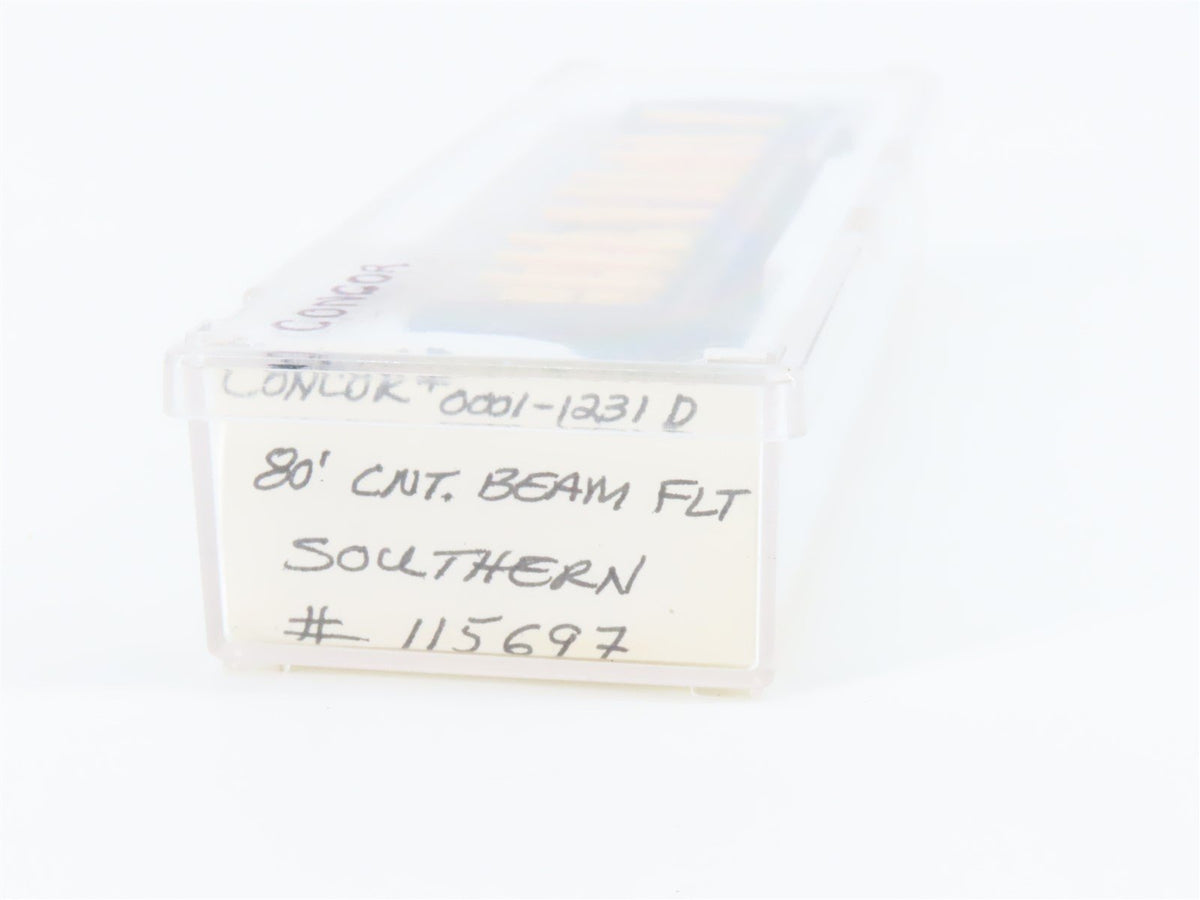 N Con-Cor SOU Southern 80&#39; Centerbeam Flat Car #115697 w/ Custom Load &amp; Stakes