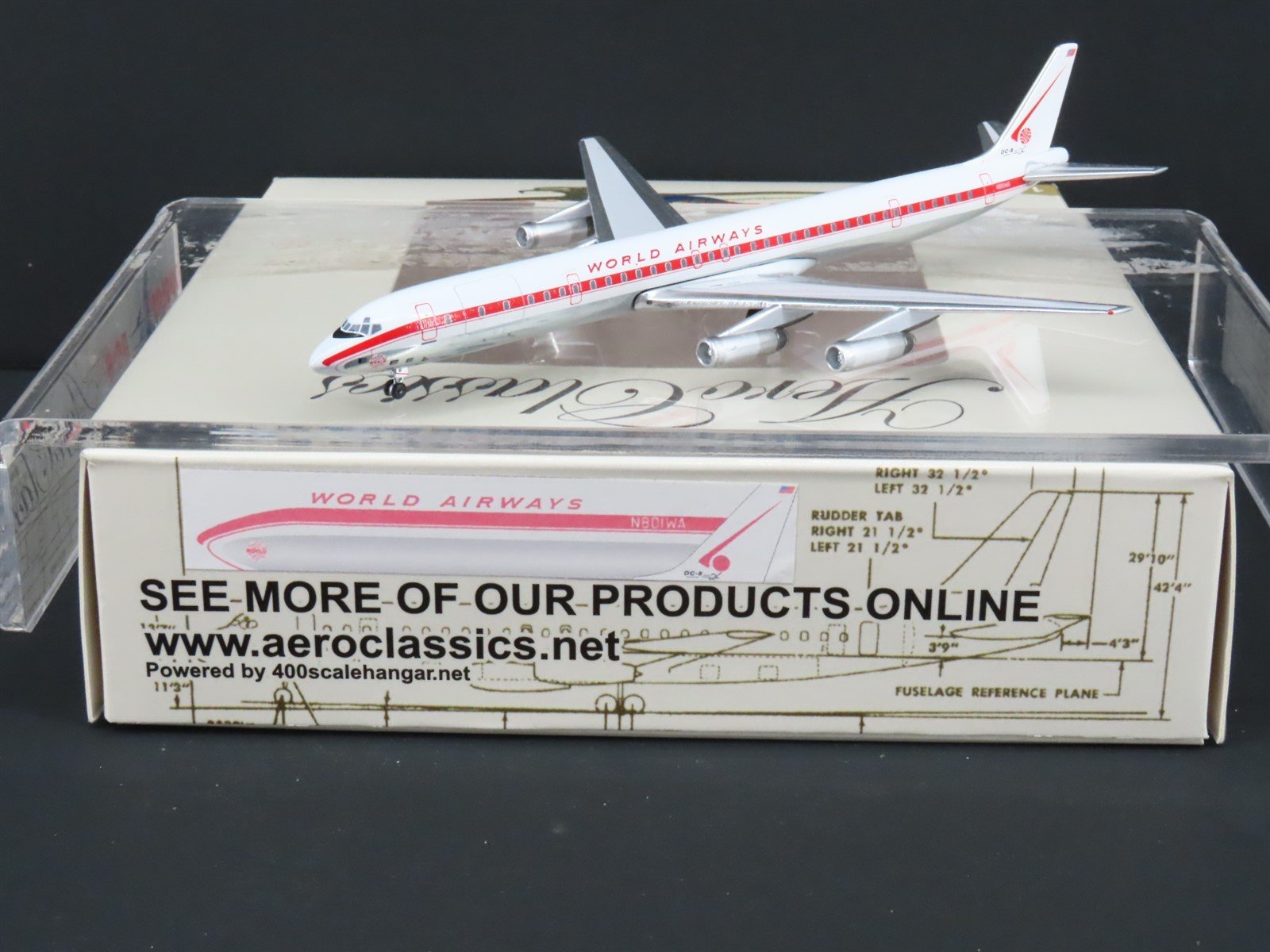 1:400 Scale Aero Classics Die-Cast World Airways DC-8-63F Aircraft N801WA