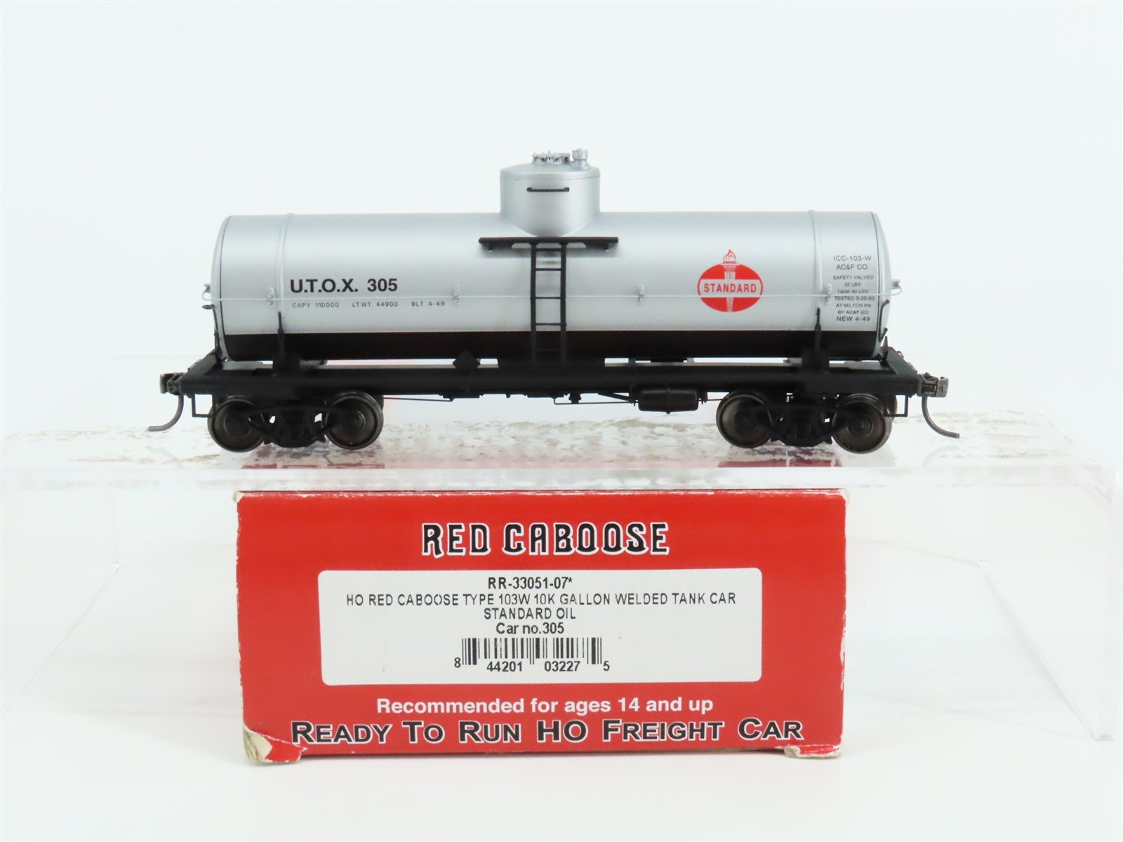 HO Scale Red Caboose RR-33051-07 UTOX Standard Oil Single Dome Tank Car #305
