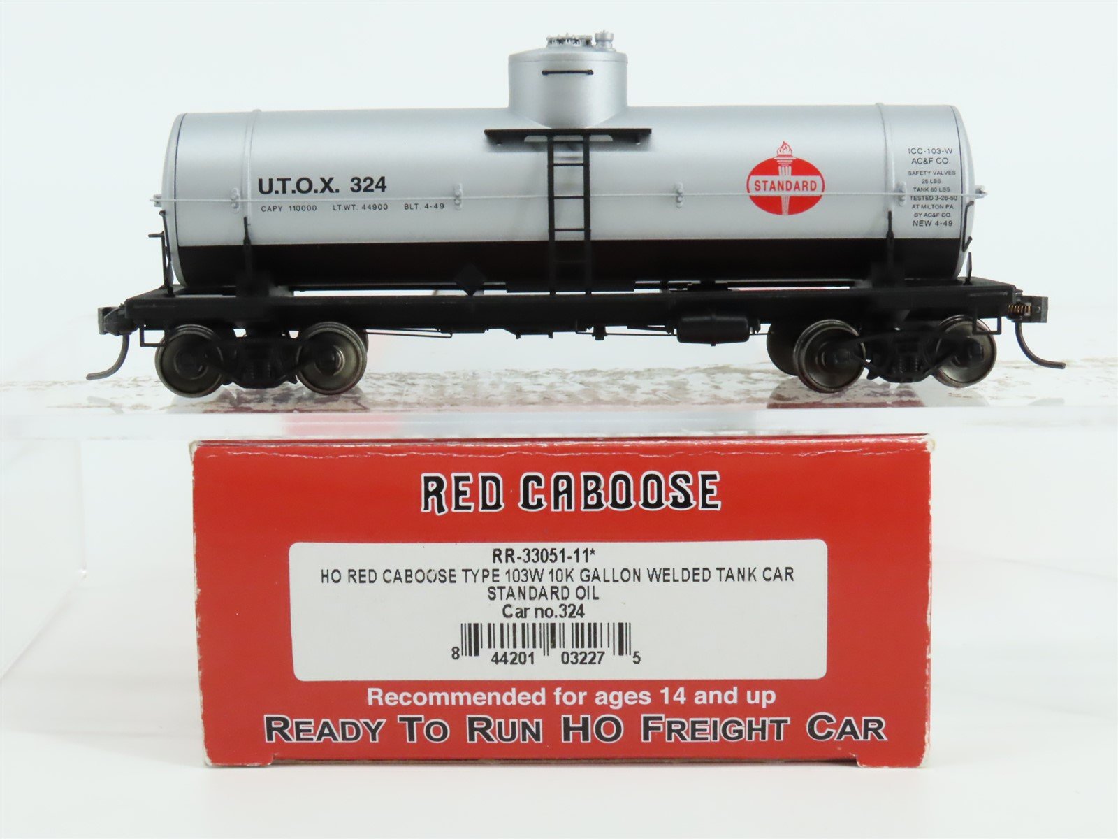 HO Scale Red Caboose RR-33051-11 UTOX Standard Oil Single Dome Tank Car #324