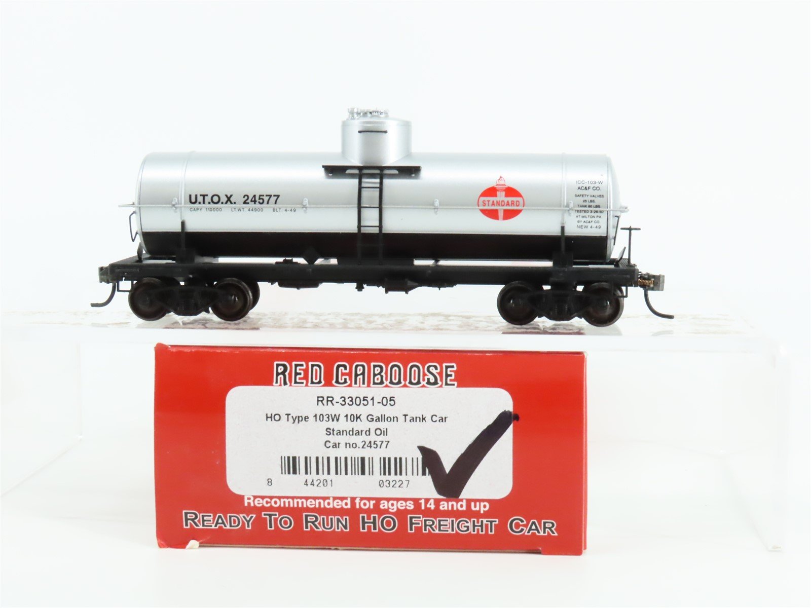 HO Scale Red Caboose RR-33051-05 UTOX Standard Oil Single Dome Tank Car #24577