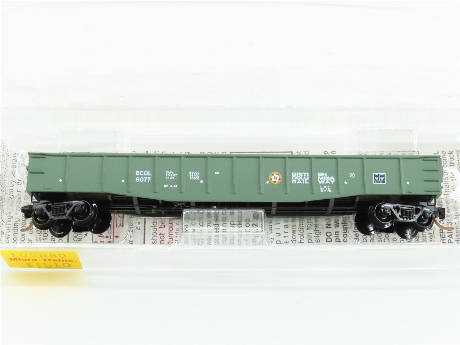 N Scale Micro-Trains MTL 105050 BCOL British Columbia Railway 50' Gondola #9077