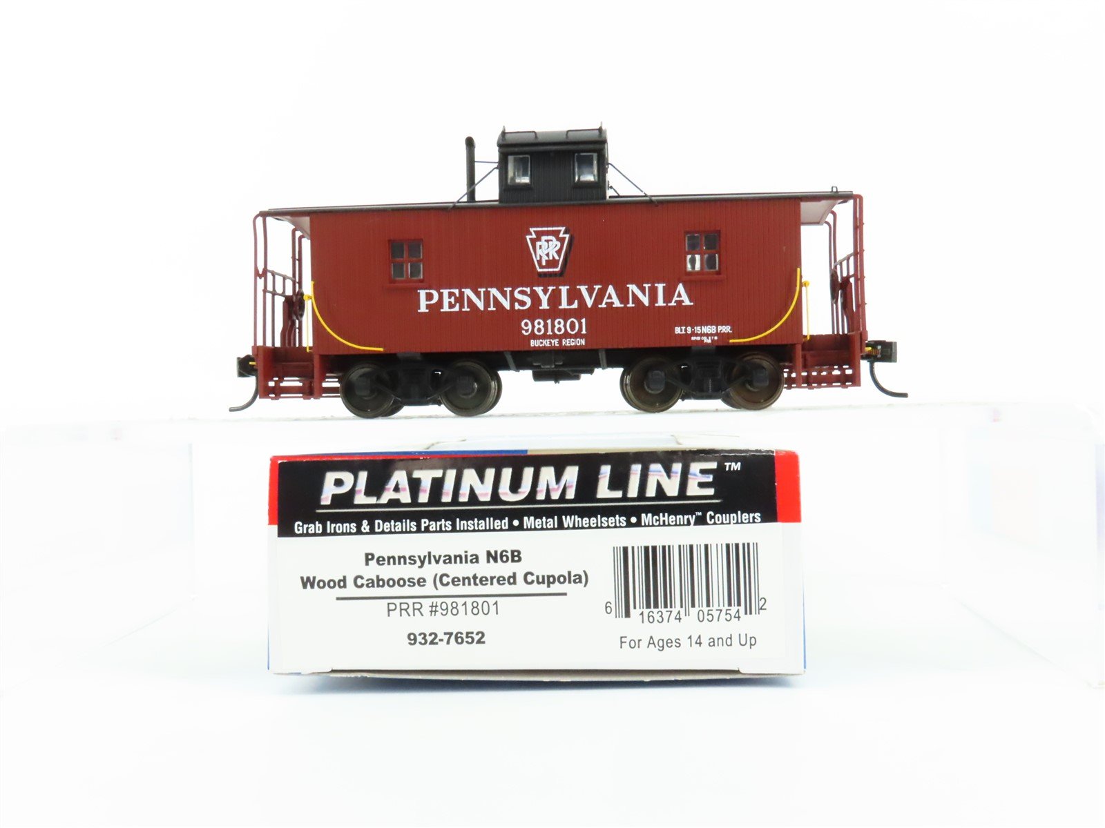 HO Walthers Platinum Line #932-7652 PRR Pennsylvania N6B Wood Caboose #981801