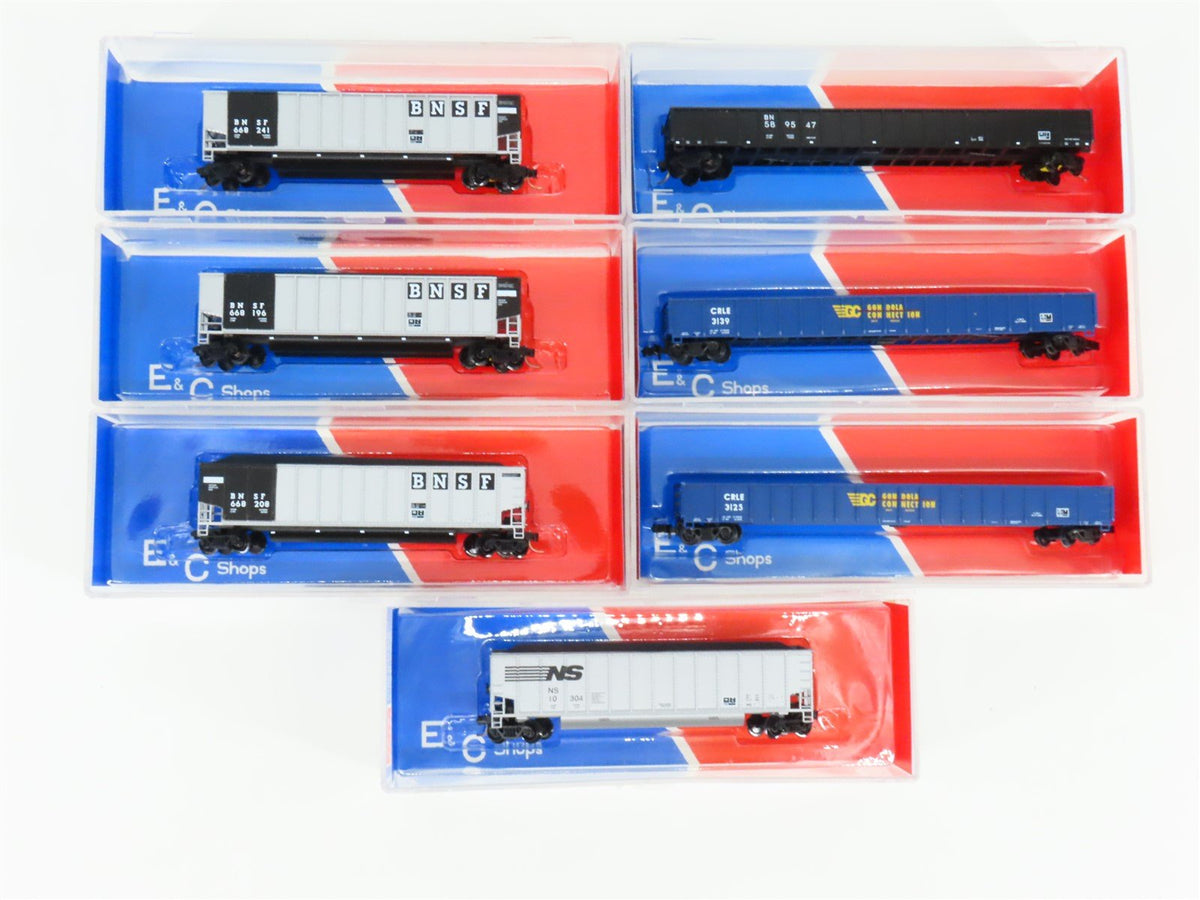 Lot of 7 N Scale E&amp;C Shops BNSF, NS, BN, &amp; CRLE Gondolas &amp; Coalporters