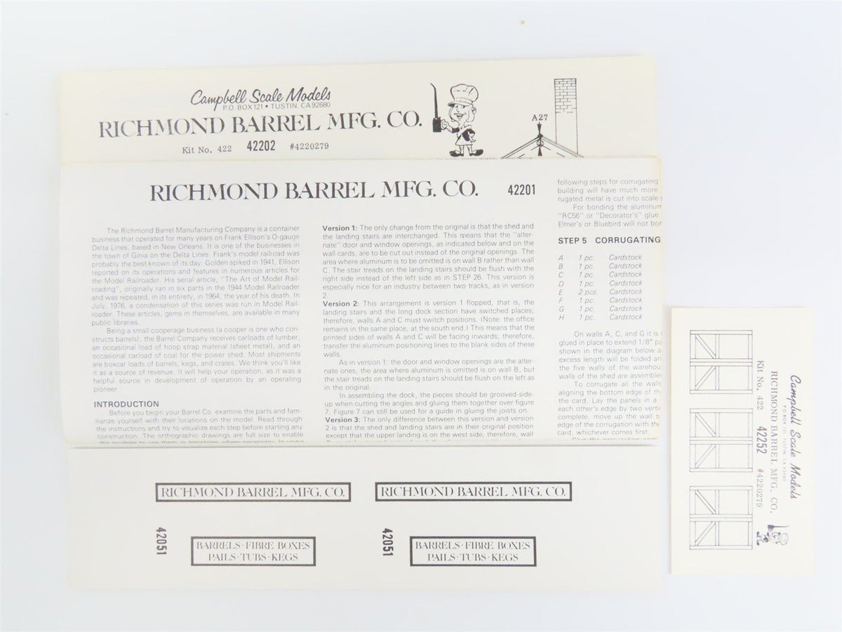 HO Scale Campbell Scale Models Kit #422 Richmond Barrel Manufacturing Co.