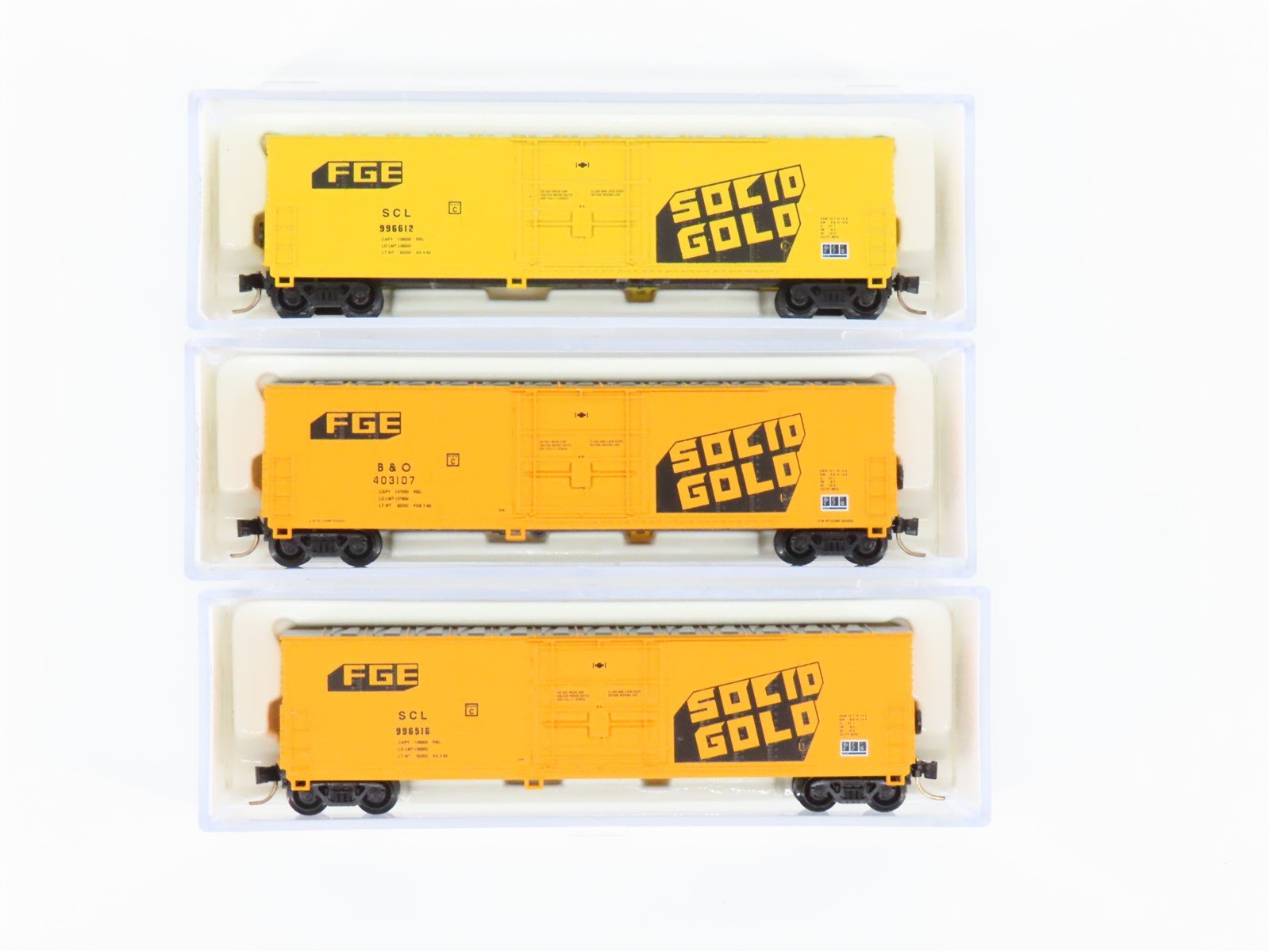 N Atlas 5840 B&O/SCL FGE Fruit Growers Express "Solid Gold" 50' Box Cars 3-Pack