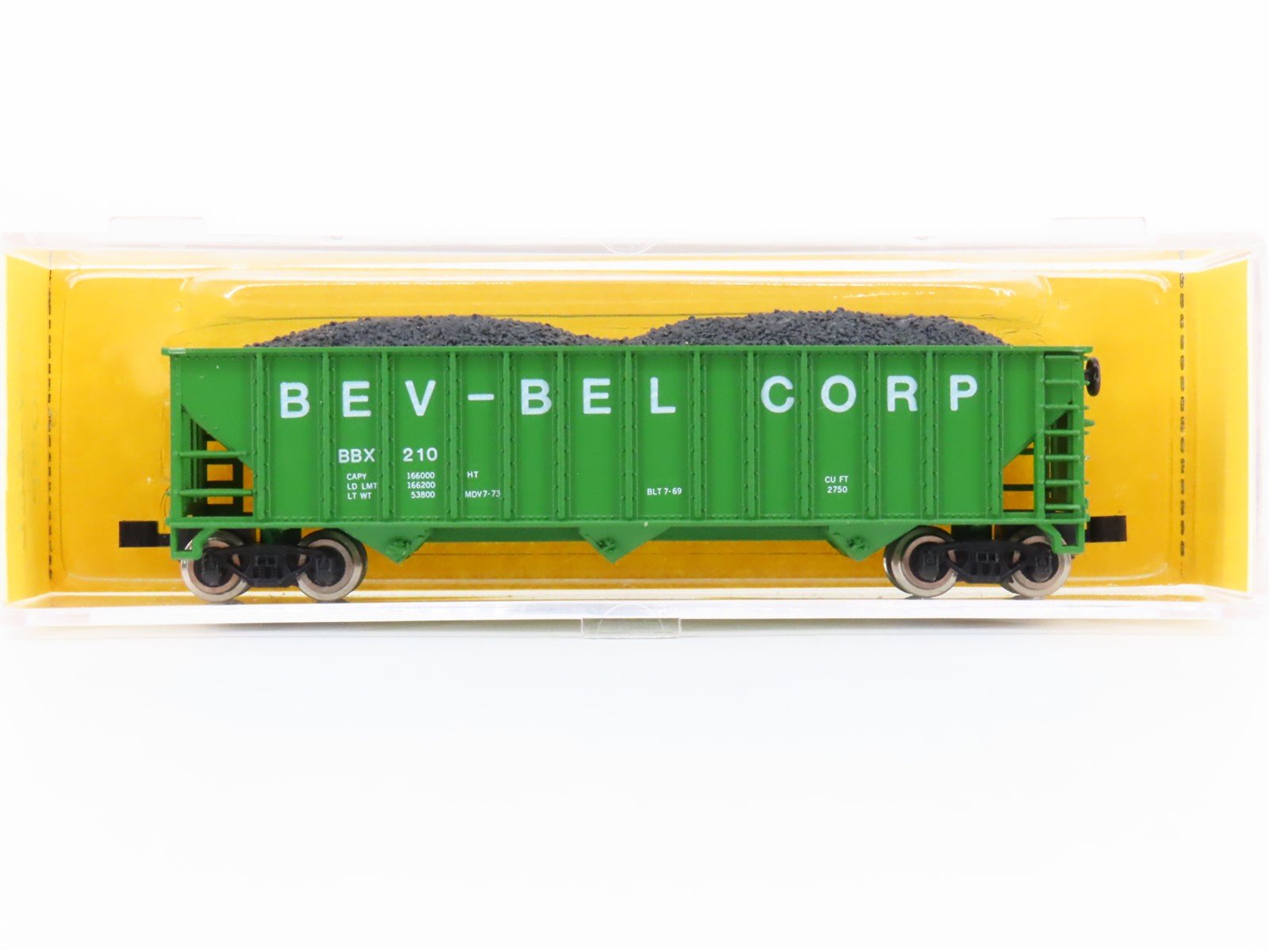 N Scale Atlas / Bev-Bel BBX "Bev-Bel Corp" 90-Ton 3-Bay Hopper #210 w/ Load