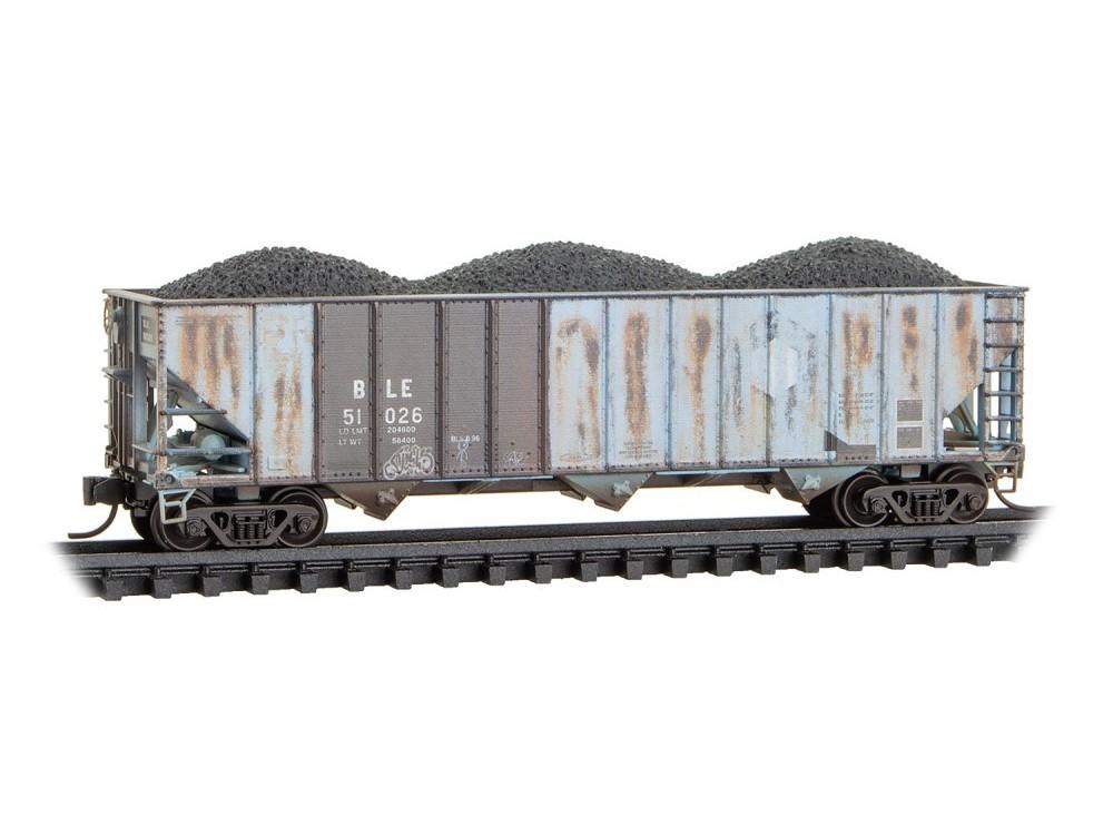 N Micro-Trains MTL 98305085 B&amp;LE/ex-RI 3-Bay Hoppers 2-Pack w/ Load - Weathered