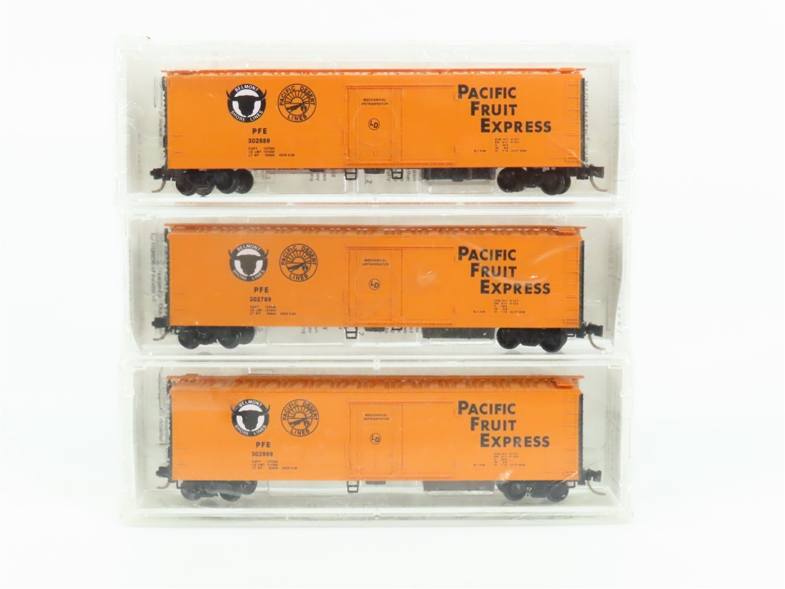 N Kadee Micro-Trains MTL PFE BSL Belmont Shore Pacific Desert Reefer 3-Pk Sealed