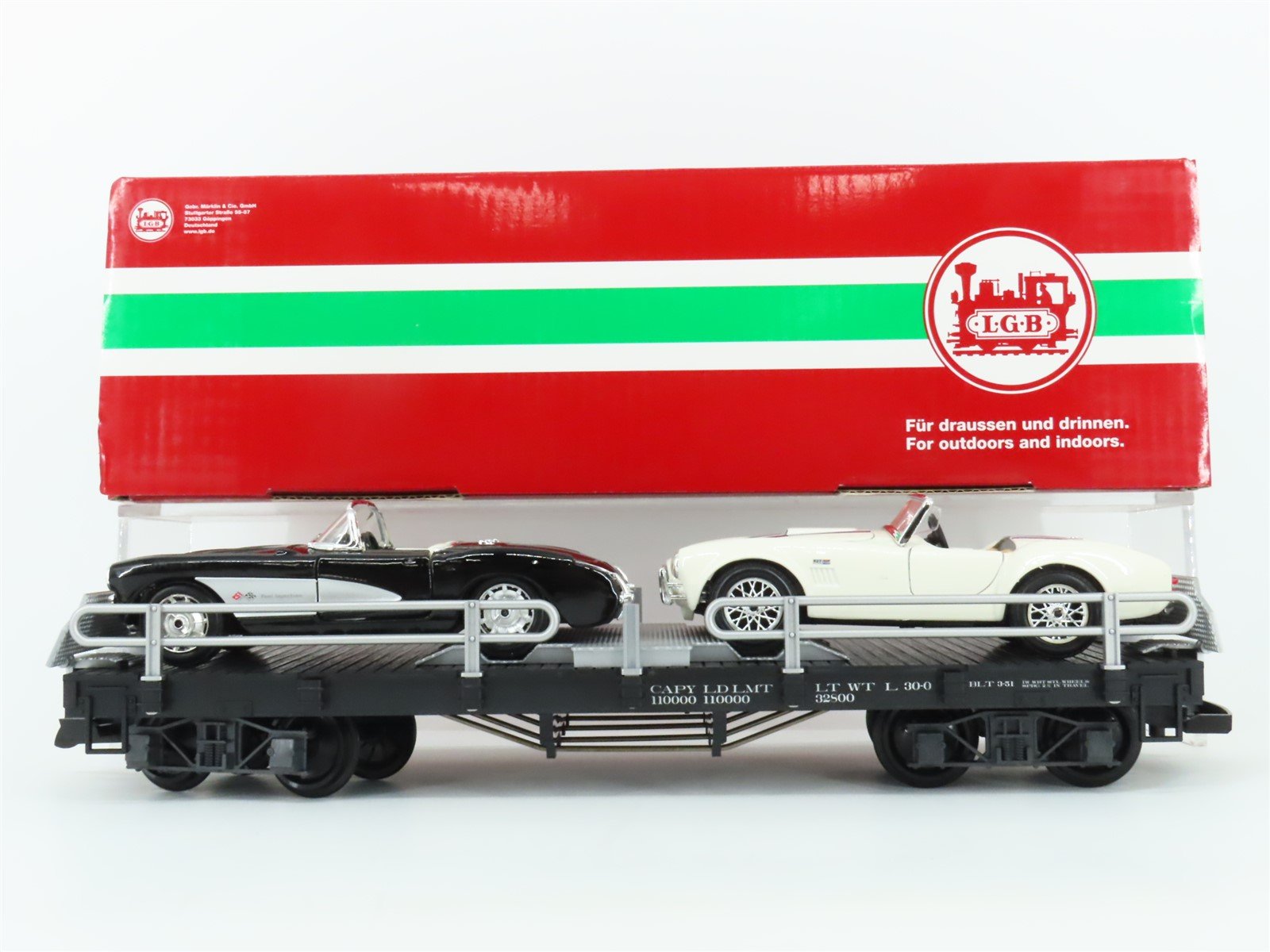 G Scale LGB 40596 Transport Flatcar w/ Corvette & Cobra Cars