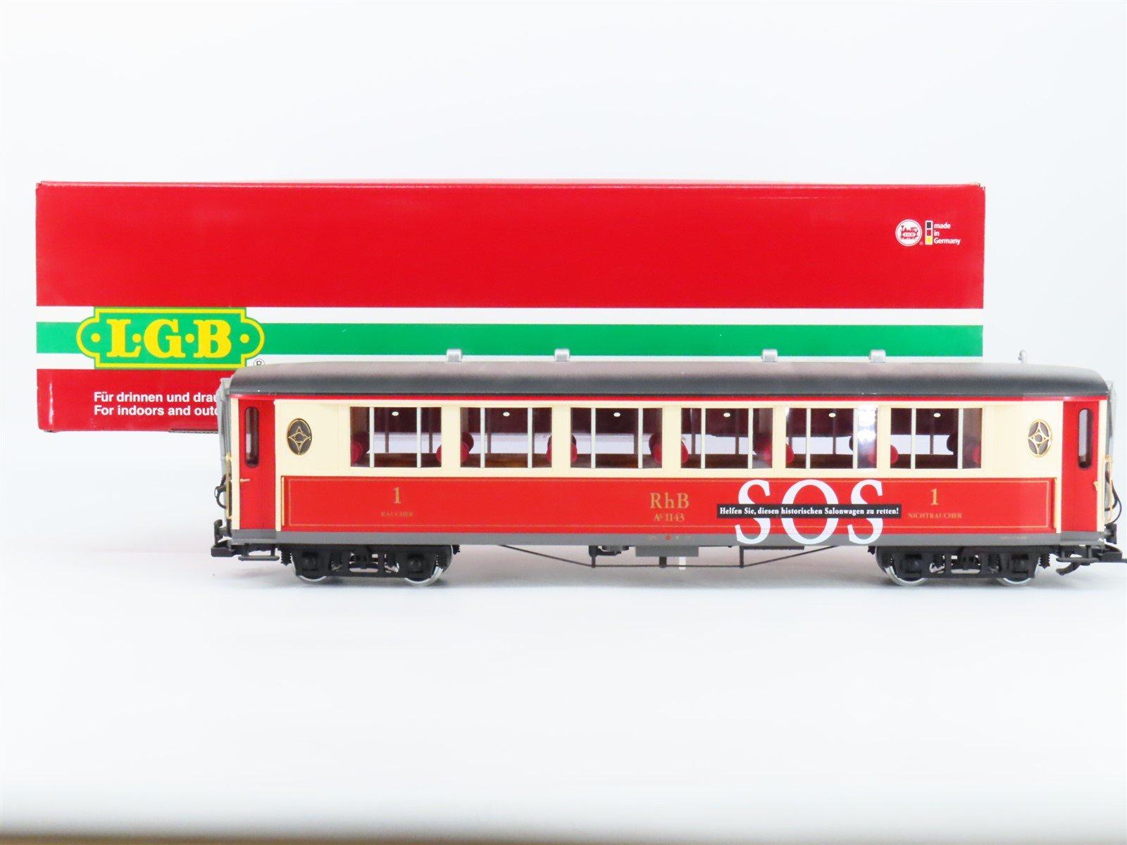 G Scale LGB 30653 RhB Nichtraucher Passenger Car #1143 w/ Lights