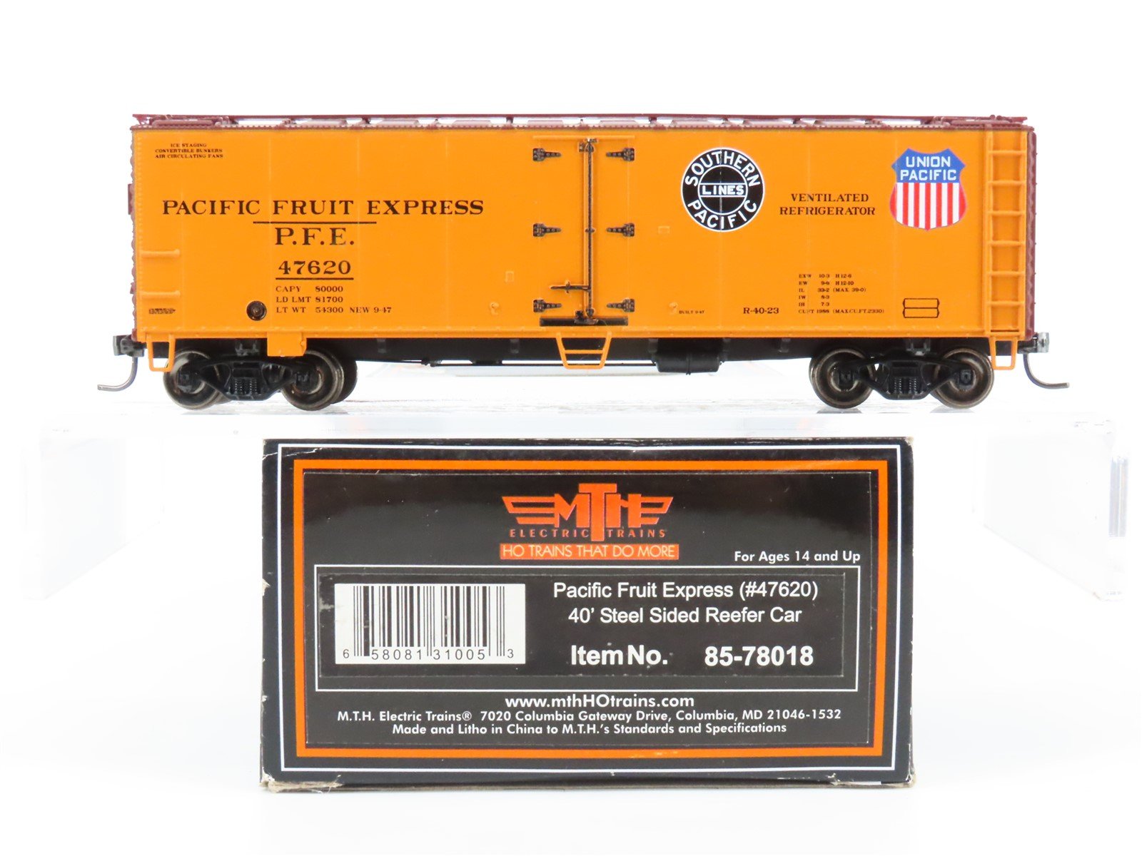 HO Scale MTH #85-78018 SP UP PFE Pacific Fruit Express 40' Reefer #47620