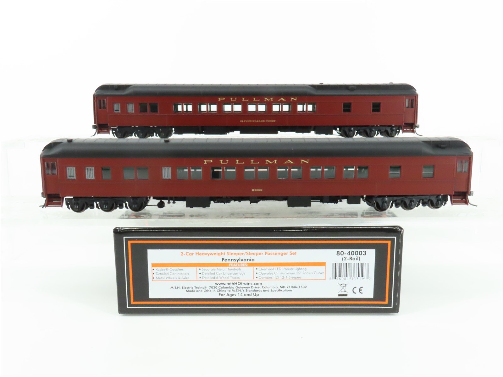 HO Scale MTH 80-40003 PRR Pennsylvania Heavyweight Sleeper Passenger 2-Car Set