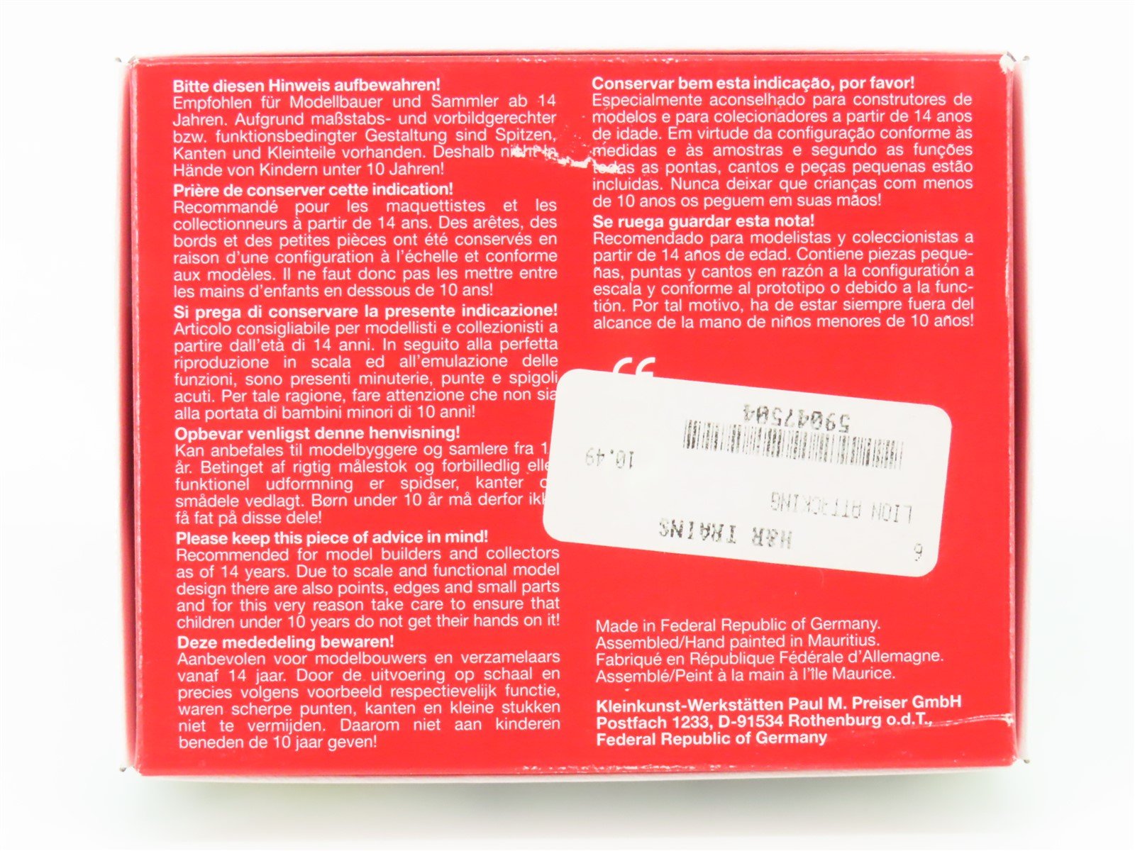 G 1/25 Scale Preiser Elastolin 47504 Lion Attacking Figure