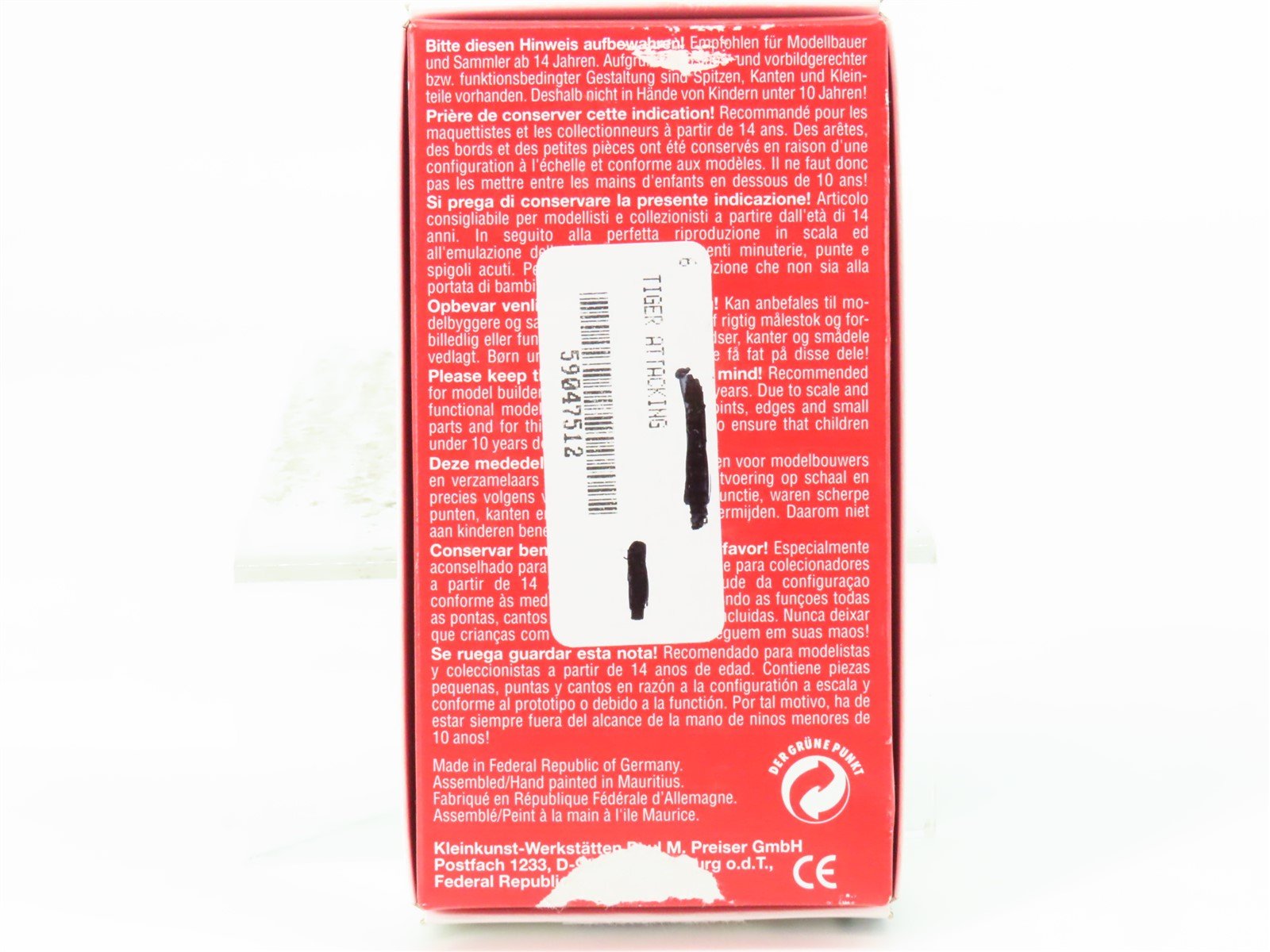 G 1/25 Scale Preiser Elastolin 47512 Tiger Attacking Figure