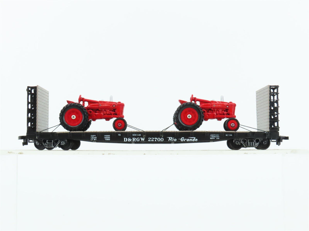 HO Scale Walthers D&amp;RGW Rio Grande Flat Car #22700 w/ Custom Tractor Load