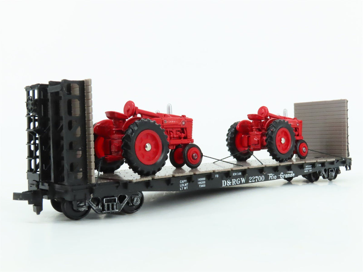 HO Scale Walthers D&amp;RGW Rio Grande Flat Car #22700 w/ Custom Tractor Load