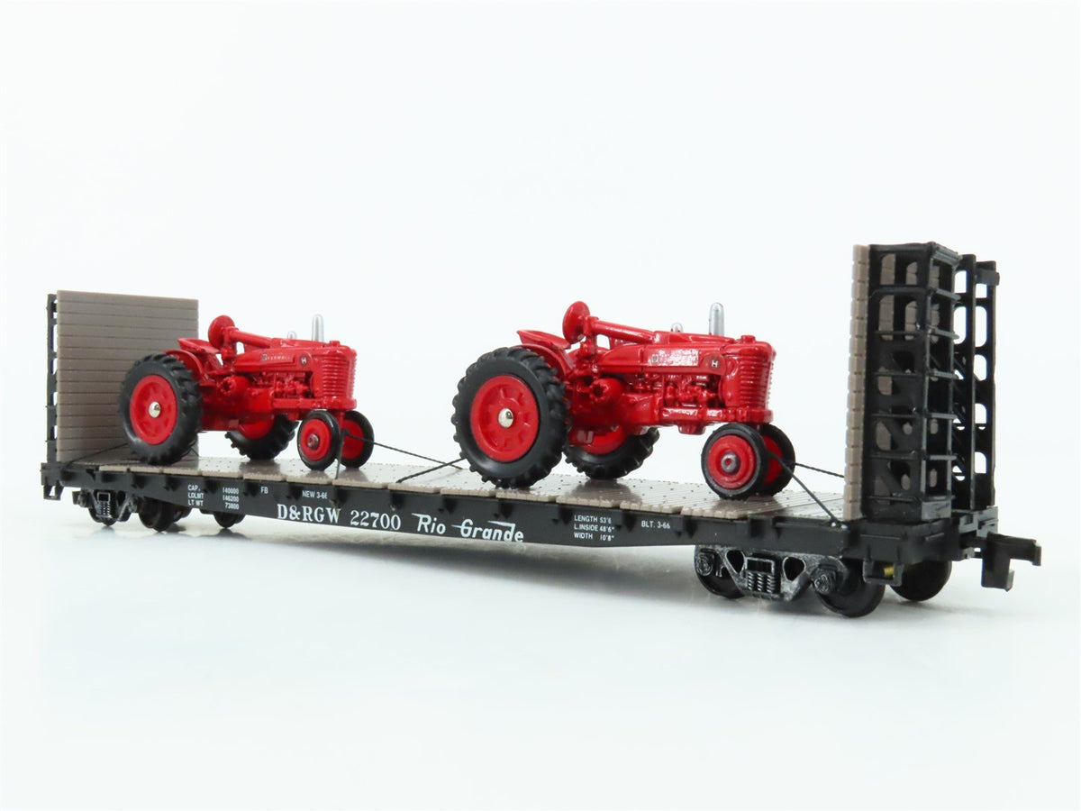 HO Scale Walthers D&amp;RGW Rio Grande Flat Car #22700 w/ Custom Tractor Load