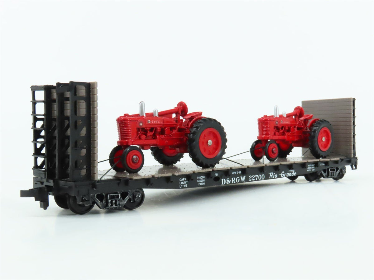HO Scale Walthers D&amp;RGW Rio Grande Flat Car #22700 w/ Custom Tractor Load