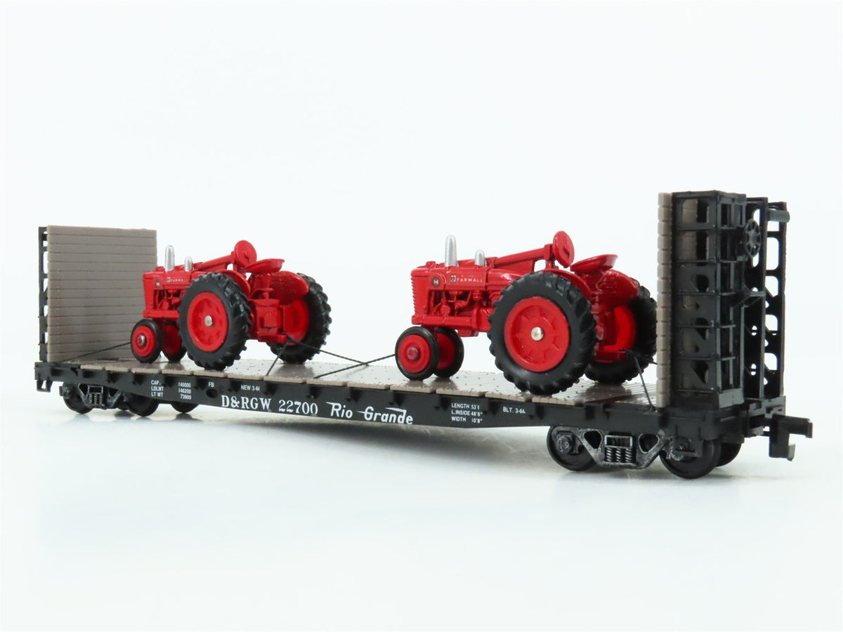 HO Scale Walthers D&amp;RGW Rio Grande Flat Car #22700 w/ Custom Tractor Load