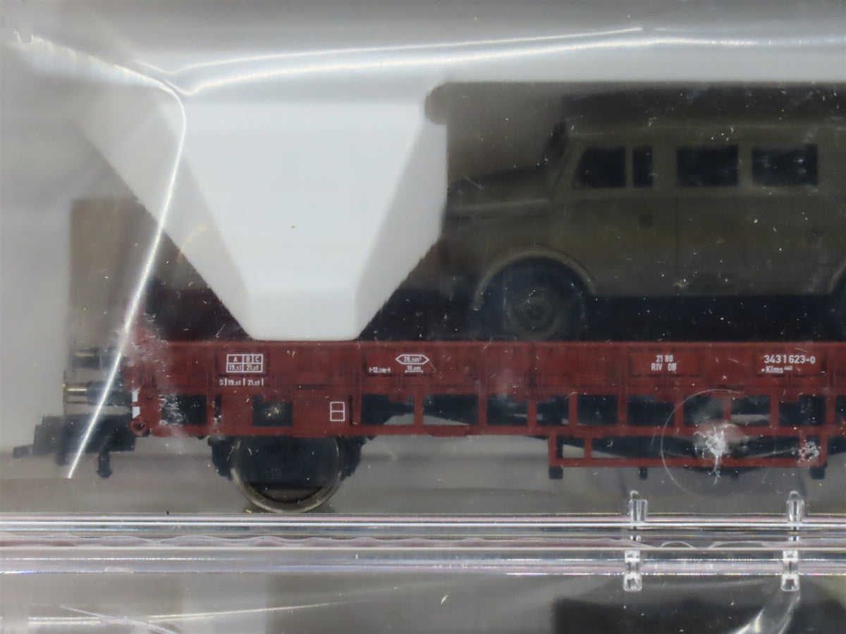 HO Scale Fleischmann 580909 DB German Flat Cars 3-Pack w/ Military Vehicle Loads