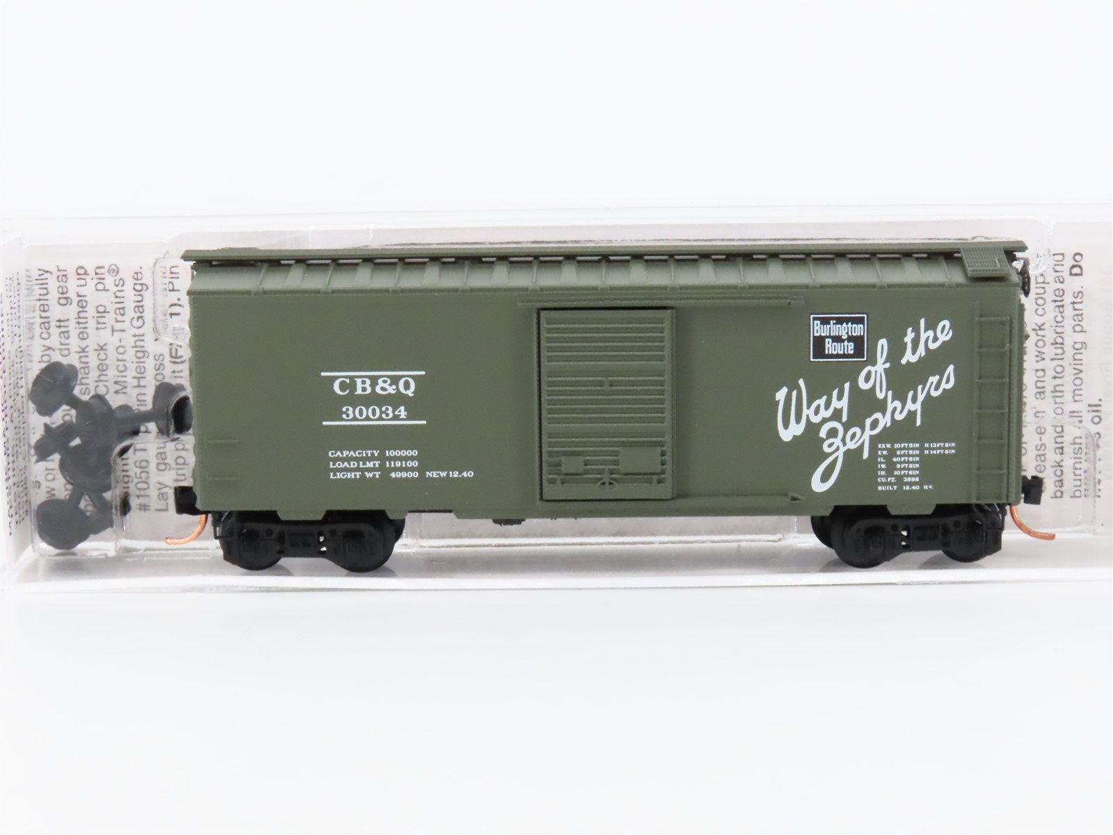 N Scale Micro-Trains MTL 20656 CB&Q Burlington Route "Zephyrs" 40' Box Car 30034